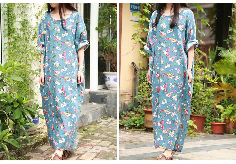 Plus-Size-Floral-Women-Dress-2016-Summer-Long-Dress-Betwing-Sleeve-Cotton-Linen-Maxi-Dress-Back-Slit-32393369252