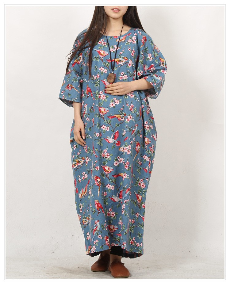 Plus-Size-Floral-Women-Dress-2016-Summer-Long-Dress-Betwing-Sleeve-Cotton-Linen-Maxi-Dress-Back-Slit-32393369252