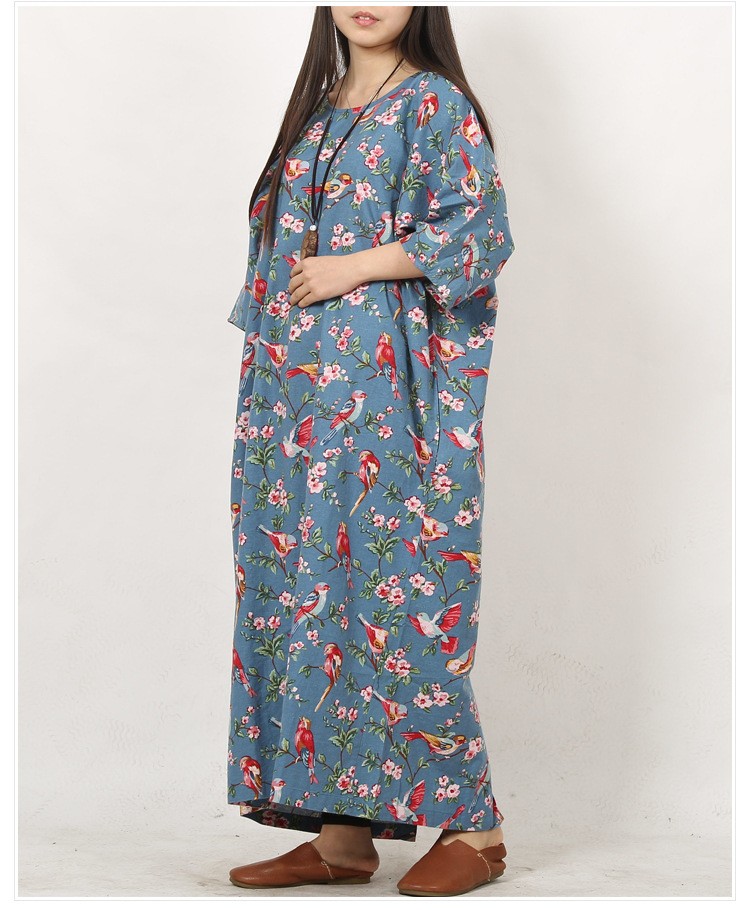 Plus-Size-Floral-Women-Dress-2016-Summer-Long-Dress-Betwing-Sleeve-Cotton-Linen-Maxi-Dress-Back-Slit-32393369252