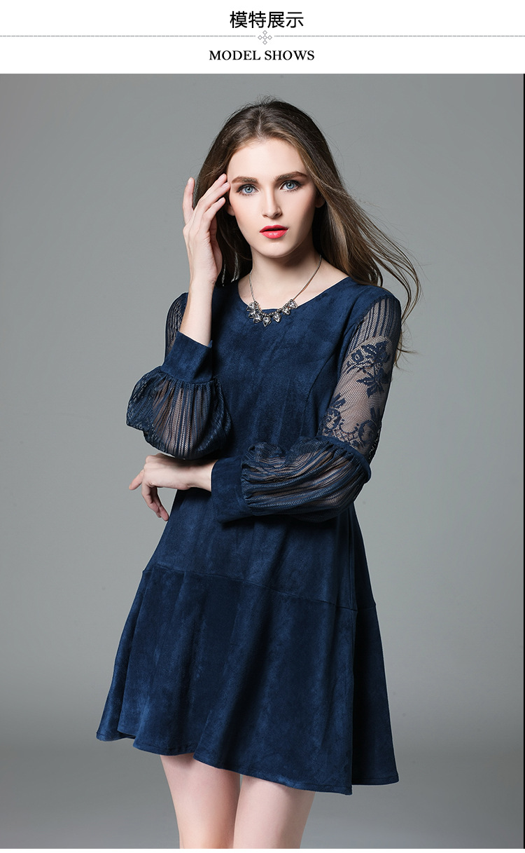 Plus-Size-Suede-Dress-Women-Style-Lace-Sleeve-Tunics-Spliced-Flared-A-Mini-Dresses-Grey-Blue-Plus-Si-32737232089