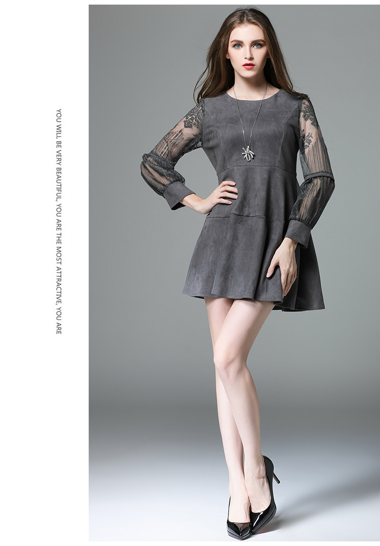 Plus-Size-Suede-Dress-Women-Style-Lace-Sleeve-Tunics-Spliced-Flared-A-Mini-Dresses-Grey-Blue-Plus-Si-32737232089