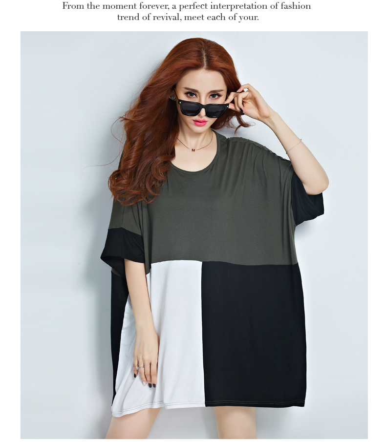 Plus-Size-Summer-Women-T-Shirt-Cotton-Plaid-Print-Tops-Fashion-Batwing-Sleeve-Patchwork-T-Shirt-Dres-32665000986