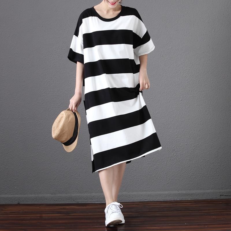 Plus-Size-Women-Cotton-Dress-Striped-Soft-Summer-Dress-Long-T-Shirt-Female-Casual-Fashion-Black-Whit-32794593527