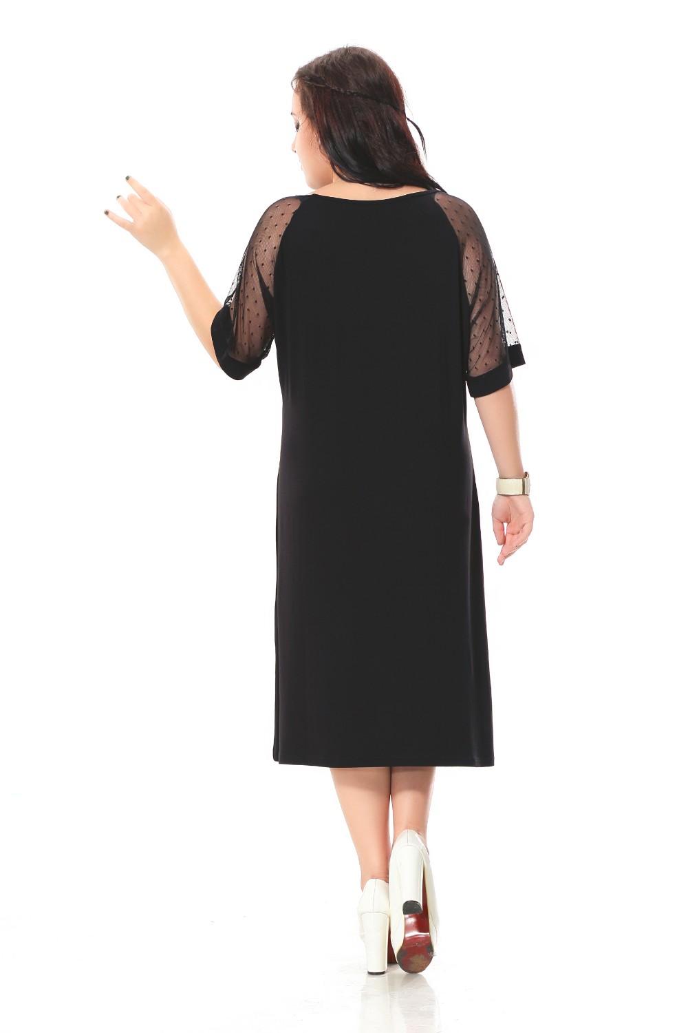 Plus-Size-casual-dress-women-with-lace-short-sleeve-patchwork-Black-loose-dress--Cotton-party-dress--32699541686