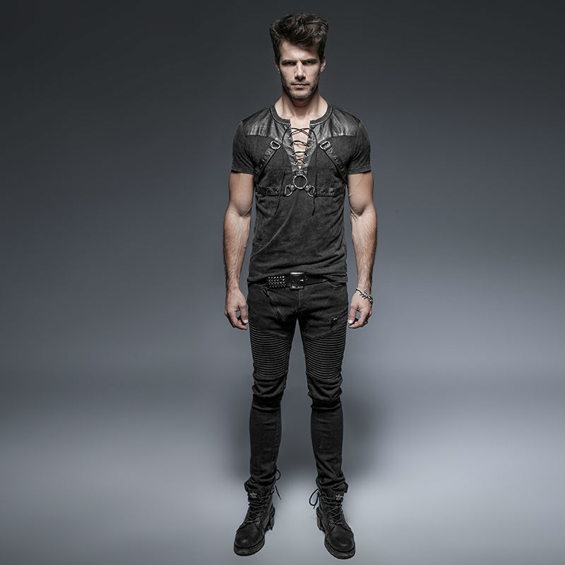 Punk-Rave-Men39s-Shirt-Gothic-Goth-Steampunk-Rock-Heavey-Metal-Black-Top-T424-32621685133