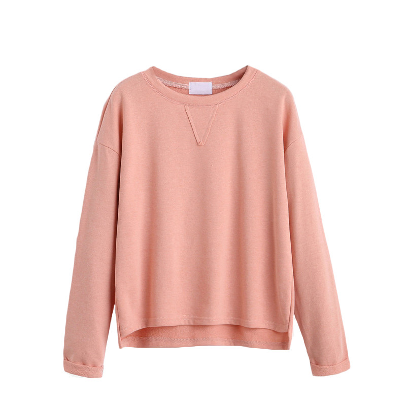 ROMWE-Casual-Tee-Shirts-For-Women-Autumn-Plain-Pink-Round-Neck-Long-Sleeve-Drop-Shoulder-High-Low-Cu-32720314408