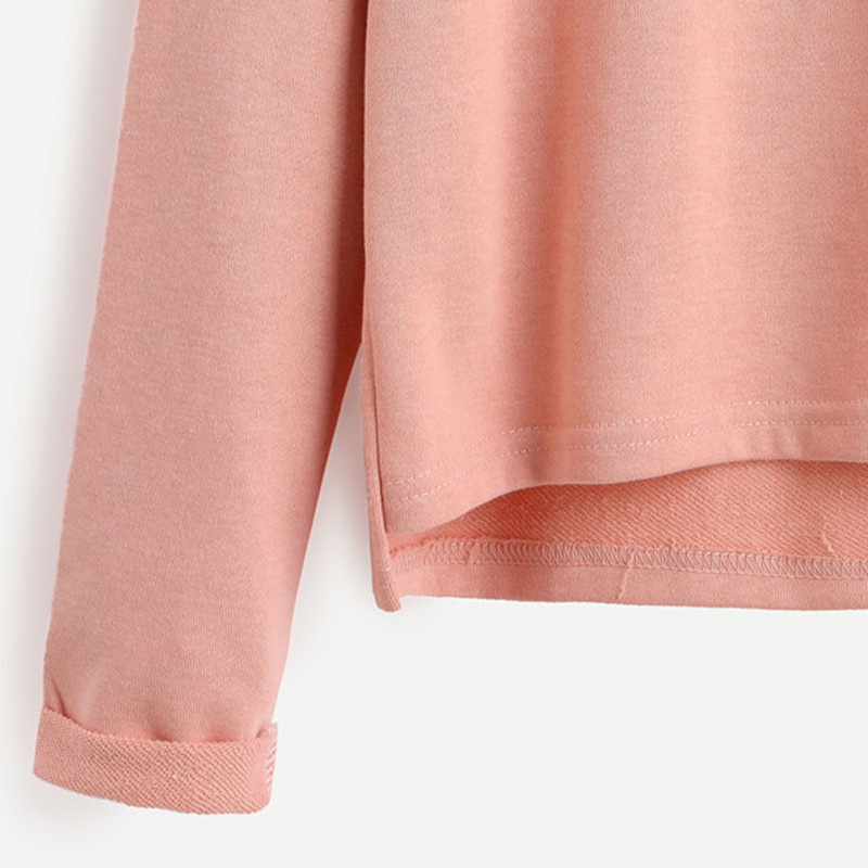 ROMWE-Casual-Tee-Shirts-For-Women-Autumn-Plain-Pink-Round-Neck-Long-Sleeve-Drop-Shoulder-High-Low-Cu-32720314408