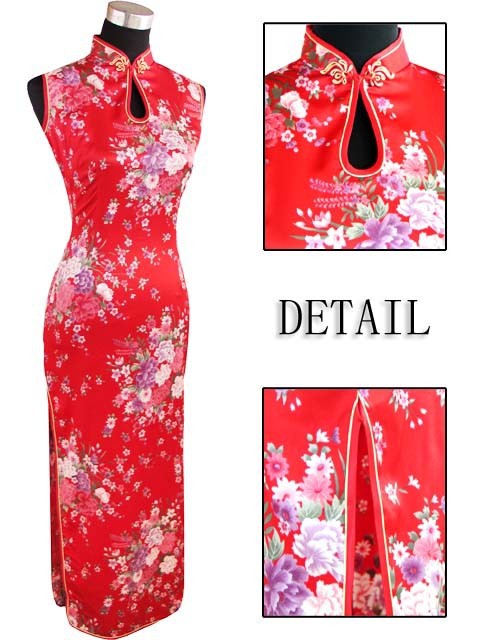 Red-Vintage-Chinese-Women39s-Silk-Rayou-Halter-Long-Cheongsam-Qipao-Dress-Flower-Size-S-M-L-XL-XXL-F-1896315936