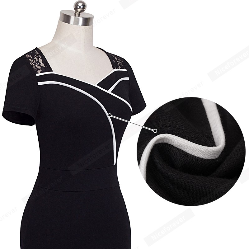 Retro-Black-Floral-Lace-Summer-Dress-Women-Sweat-heart-Neck-Short-Sleeve-Frilly-Optional-Illusion-Bo-32700151963