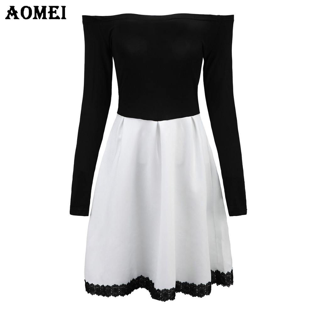S-5XL-White-and-Black-Patchwork-Color-Dress-for-Women-Retro-A-Line-Girl-Casual-Robe-Femme-Tunic-Full-32543827190