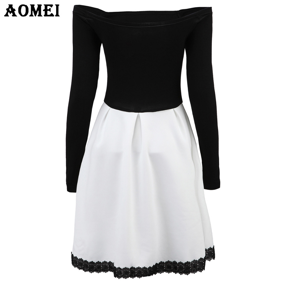 S-5XL-White-and-Black-Patchwork-Color-Dress-for-Women-Retro-A-Line-Girl-Casual-Robe-Femme-Tunic-Full-32543827190