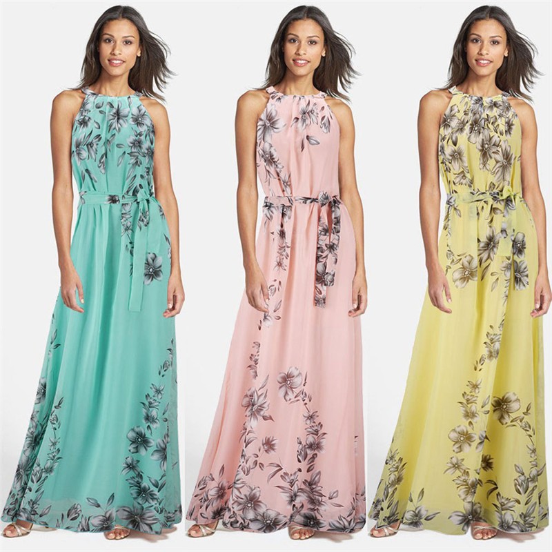 S-6XL-2016-Summer-NewCasual-Fashion-Elegant-Slim-Bohemian-Floral-Chiffon-Women-Maxi-Long-Beach-Boho--32671145132