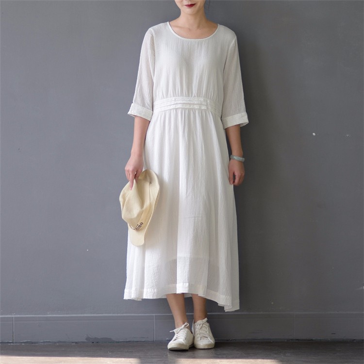 SCUWLINEN-Vestidos-2017-Spring-Summer-Dress-O-neck-Half-sleeve-Long-Cotton-Dress-Women-Casual-Loose--32787456114