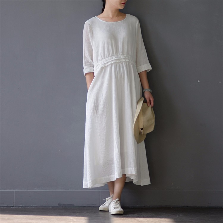 SCUWLINEN-Vestidos-2017-Spring-Summer-Dress-O-neck-Half-sleeve-Long-Cotton-Dress-Women-Casual-Loose--32787456114