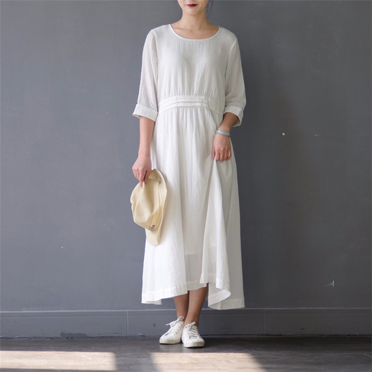 SCUWLINEN-Vestidos-2017-Spring-Summer-Dress-O-neck-Half-sleeve-Long-Cotton-Dress-Women-Casual-Loose--32787456114