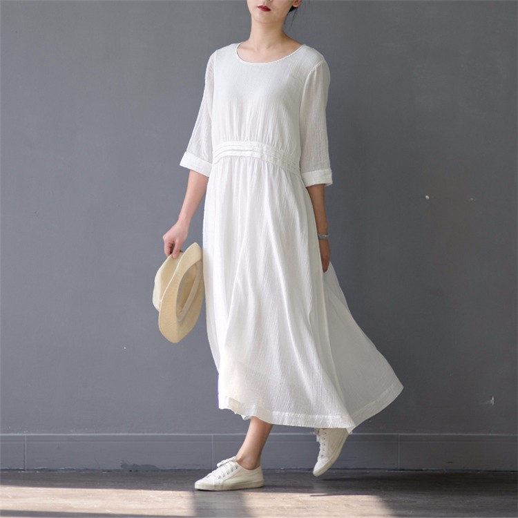 SCUWLINEN-Vestidos-2017-Spring-Summer-Dress-O-neck-Half-sleeve-Long-Cotton-Dress-Women-Casual-Loose--32787456114