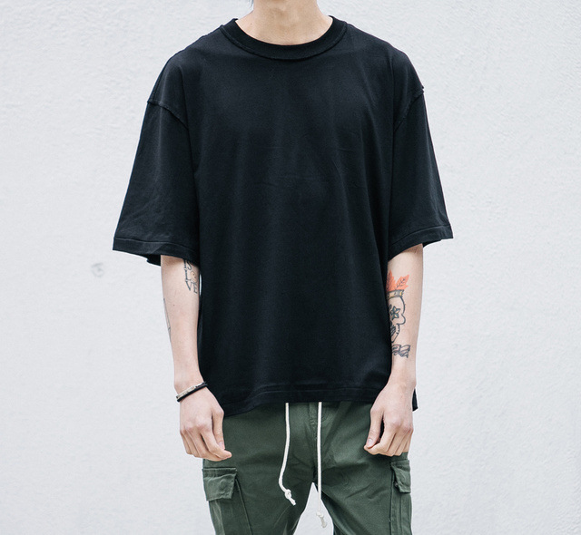 SHOWERSMILE-Brand-Large-Mens-Extra-Long-T-Shirts-Oversize-Longline-Shirt-Cotton-Solid-Half-Sleeve-Me-32679437596