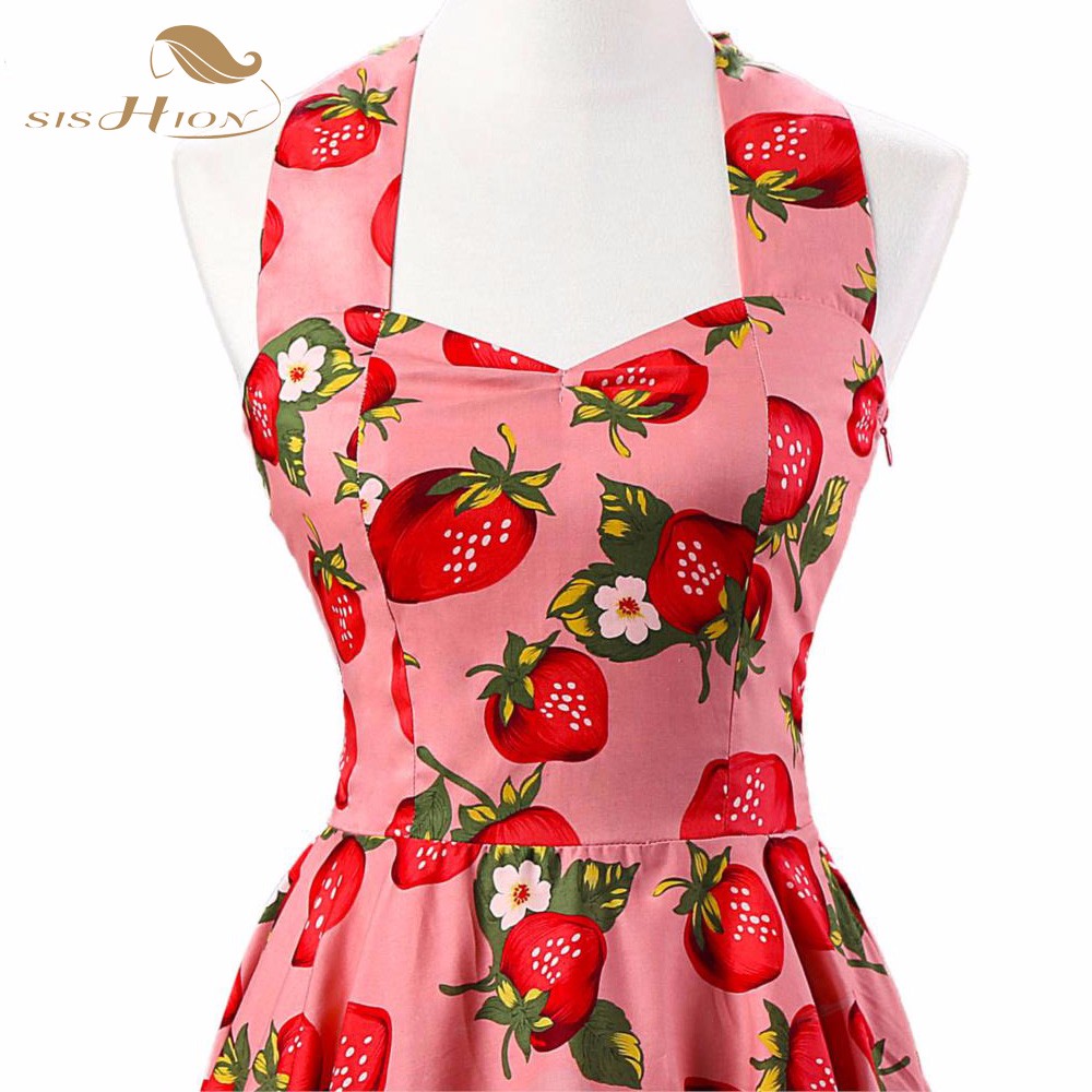 SISHION-2017-Summer-Women-Dress-Halter-VD0223-Plus-Size-vestidos-Pink-Sexy-Strawberry-Print-50s-Swin-32633862060