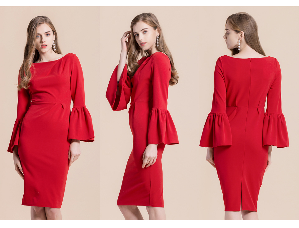 Samuume-High-Class-Sexy-Office-Lady-Temperament-Flare-Sleeve-Round-Neck-Dress-Women-2018-Bodycon-Pen-32749171829