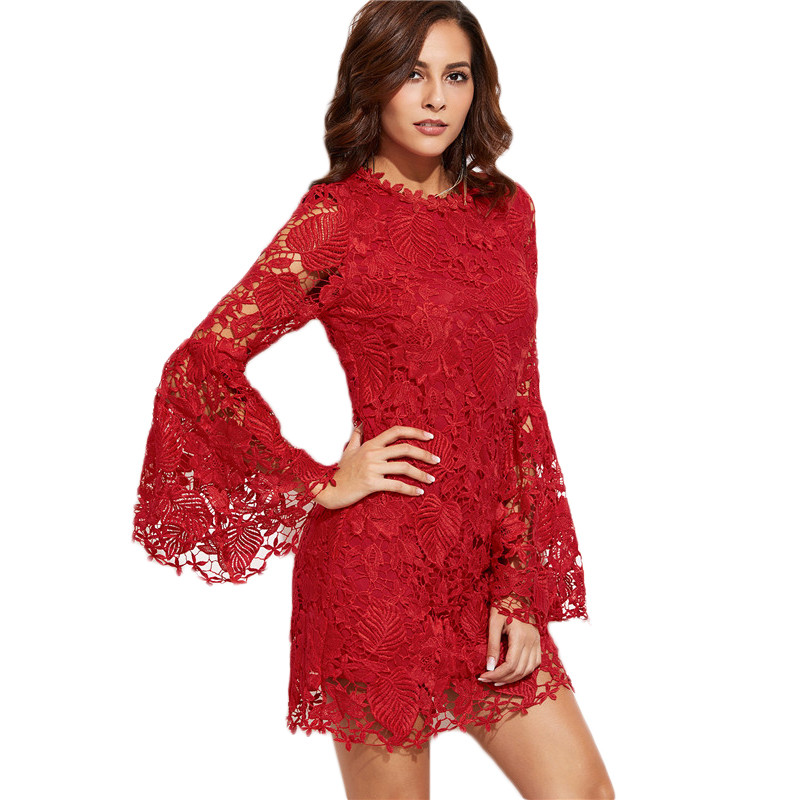 SheIn-Autumn-Women-Bodycon-Dress-Round-Neck-Party-Dresses-Red-Embroidered-Lace-Overlay-Long-Flare-Sl-32769962893