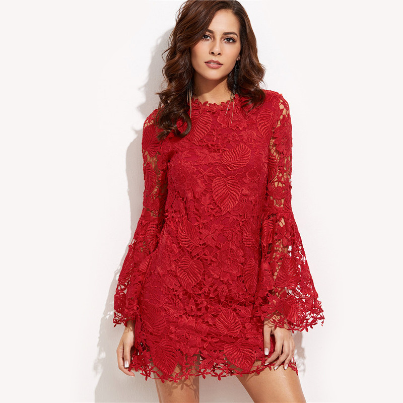 SheIn-Autumn-Women-Bodycon-Dress-Round-Neck-Party-Dresses-Red-Embroidered-Lace-Overlay-Long-Flare-Sl-32769962893