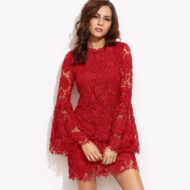SheIn-Autumn-Women-Bodycon-Dress-Round-Neck-Party-Dresses-Red-Embroidered-Lace-Overlay-Long-Flare-Sl-32769962893