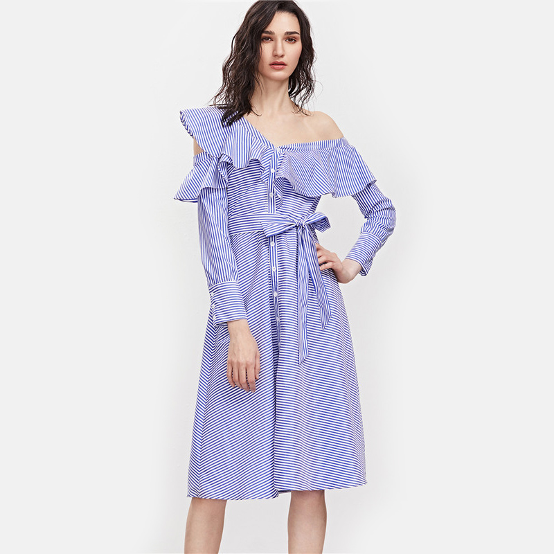 SheIn-Blue-Striped-Asymmetric-Ruffle-Off-The-Shoulder-Belted-Shirt-Dress-Womens-Long-Sleeve-Knee-Len-32797303090