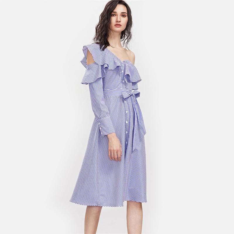 SheIn-Blue-Striped-Asymmetric-Ruffle-Off-The-Shoulder-Belted-Shirt-Dress-Womens-Long-Sleeve-Knee-Len-32797303090
