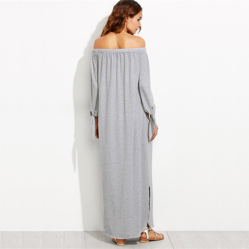 SheIn-Long-Shift-T-shirt-Dresses-For-Ladies-Summer-Heather-Grey-Off-The-Shoulder-Tie-Long-Sleeve-Sli-32735541437