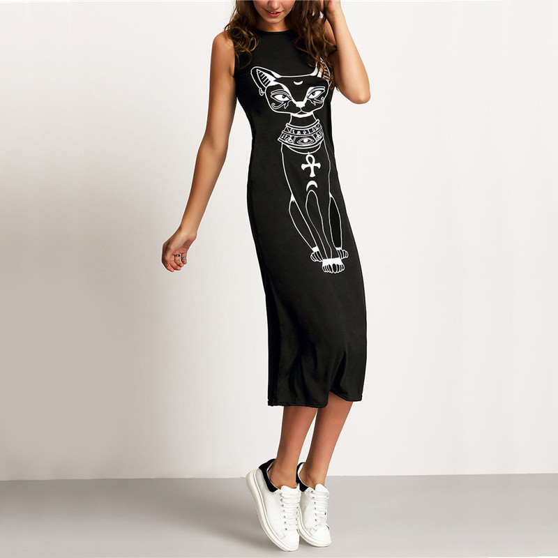 SheIn-Long-Summer-Dresses-2016-Fashion-Women-Clothing-Casual-Black-Sleeveless-Round-Neck-Cat-Print-S-32639539936