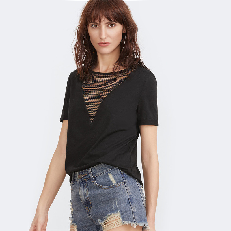 SheIn-Summer-2017-Women-Clothing-Summer-T-shirt-for-Women-Black-Eyelet-Mesh-Boat-Neck-Short-Sleeve-S-32791445140