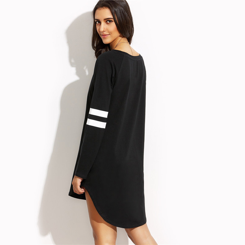SheIn-Woman-Autumn-Shift-Dresses-Ladies-Black-With-White-Striped-Round-Neck-Long-Sleeve-Casual-High--32723680191