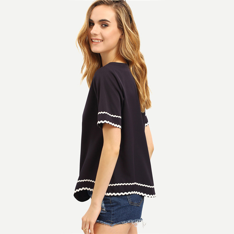 SheIn-Women-2016-New-Arrival-Fashion-Tops-Ladies-Tee-Shirts-Crew-Neck-Navy-Waved-Print-Trim-Short-Sl-32674182235