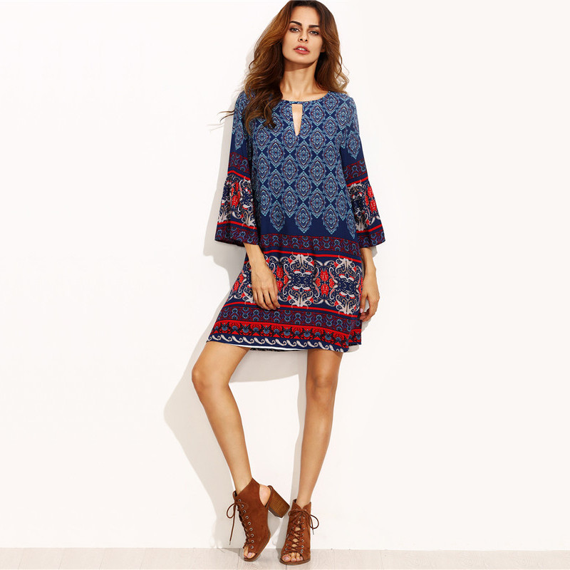 SheIn-Women-Boho-Dress-Ladies-Vintage-Dresses-Multicolor-Tribal-Print-Cut-Out-Three-Quarter-Length-S-32728094275