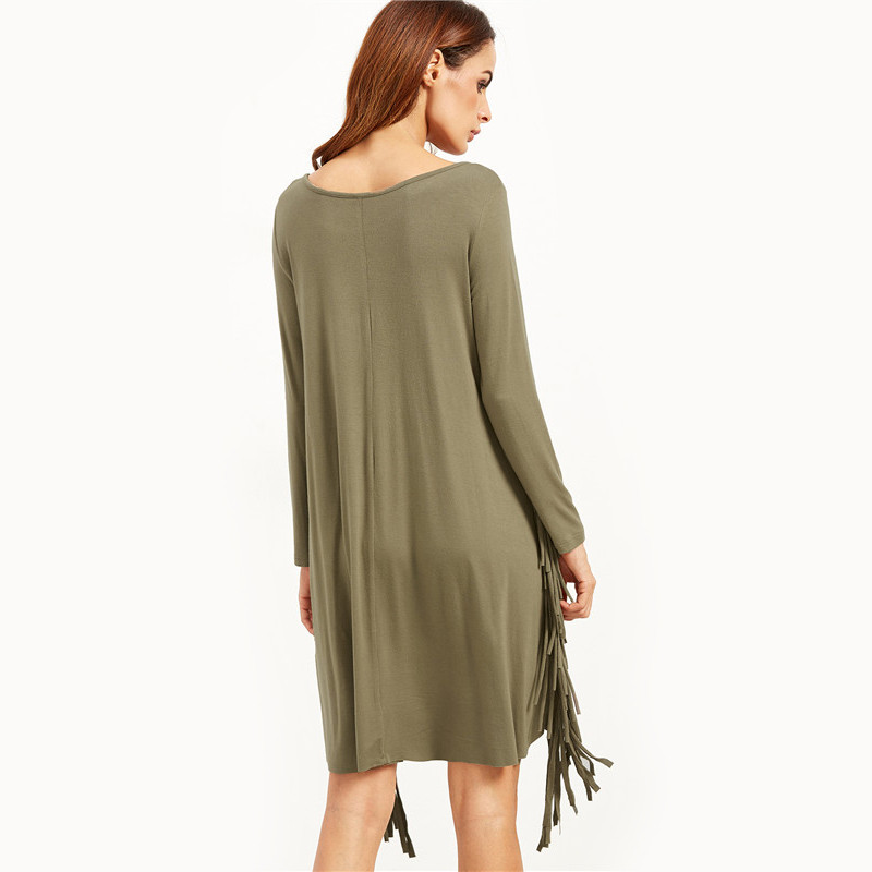 SheIn-Women-Plain-Olive-Green-Long-Sleeve-Fringe-Straight-Dresses-Ladies-Autumn-Scoop-Neck-Casual-T--32738647373