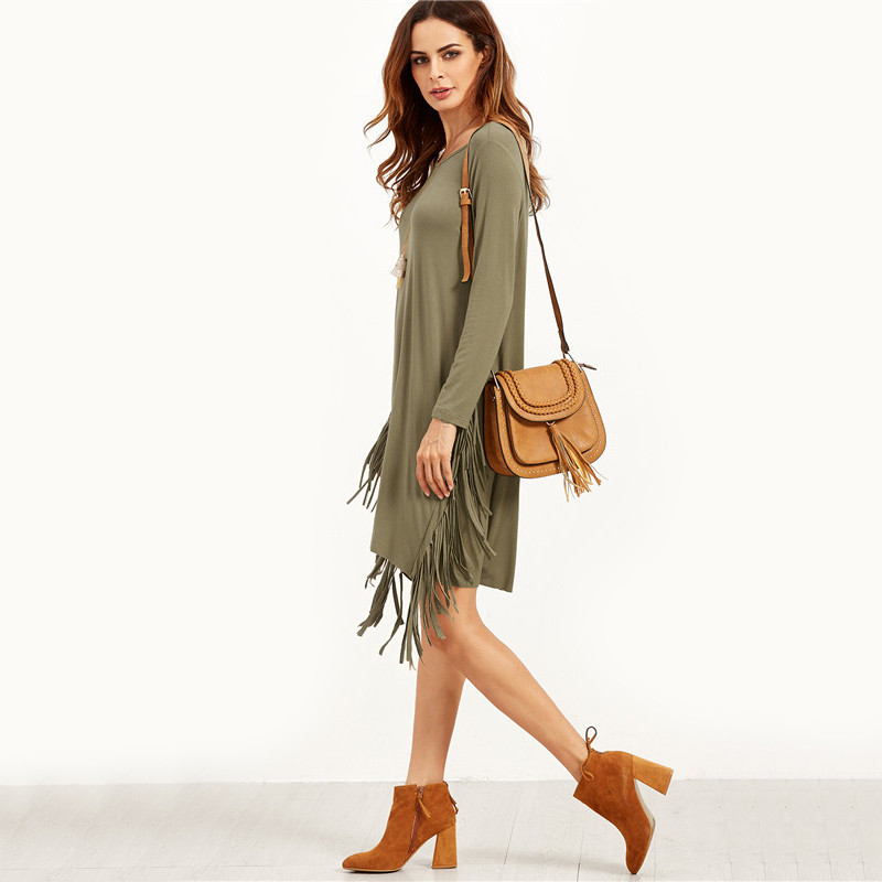 SheIn-Women-Plain-Olive-Green-Long-Sleeve-Fringe-Straight-Dresses-Ladies-Autumn-Scoop-Neck-Casual-T--32738647373