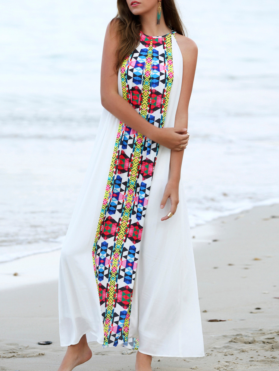 SheIn Women Summer Long Dresses Casual Multicolor Sleeveless Placement