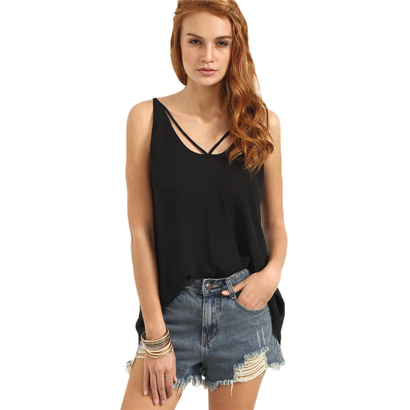 SheIn-Womens-Casual-Tops-2016-New-Summer-Style-Ladies-Fashion-Plain-Black-Round-Neck-Sleeveless-Holl-32688047738