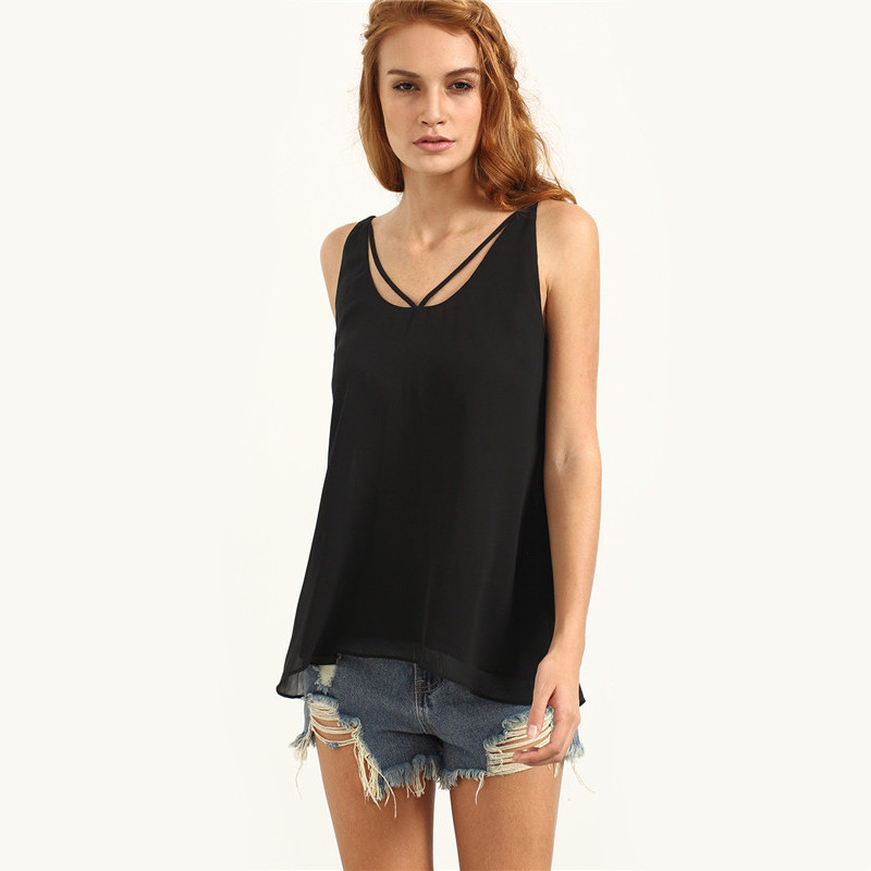 SheIn-Womens-Casual-Tops-2016-New-Summer-Style-Ladies-Fashion-Plain-Black-Round-Neck-Sleeveless-Holl-32688047738