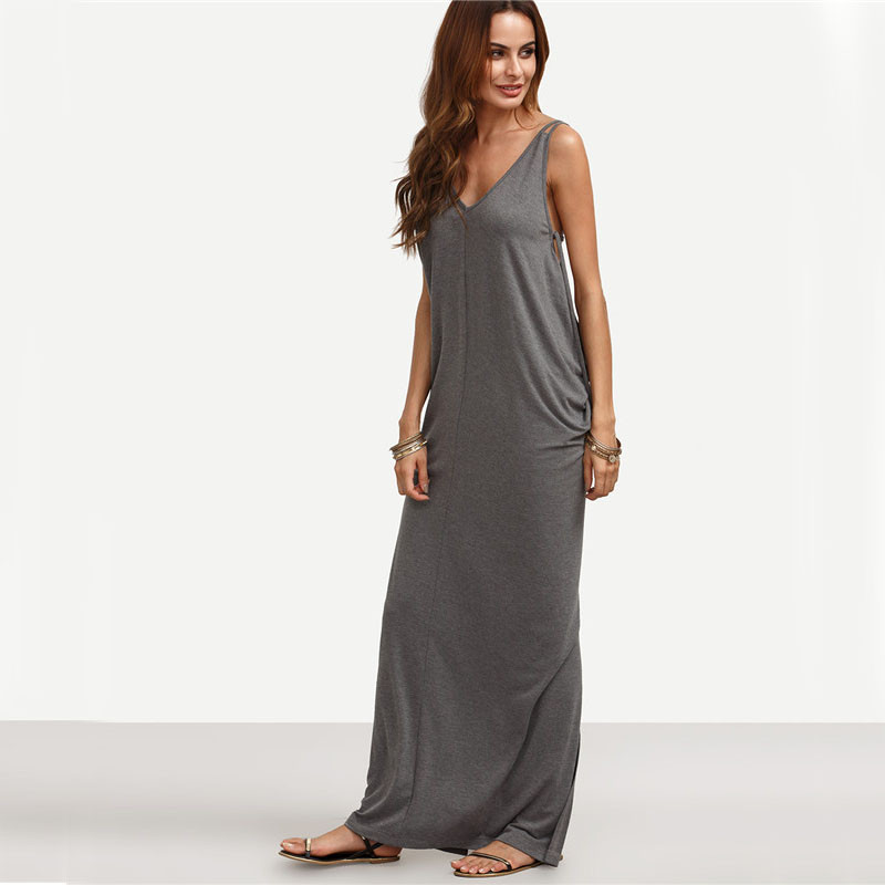 SheIn-Womens-Sexy-Long-Dresses-Summer-Ladies-Plain-Grey-Sleeveless-V-Neck-Backless-Cut-Out-Split-Shi-32698087182