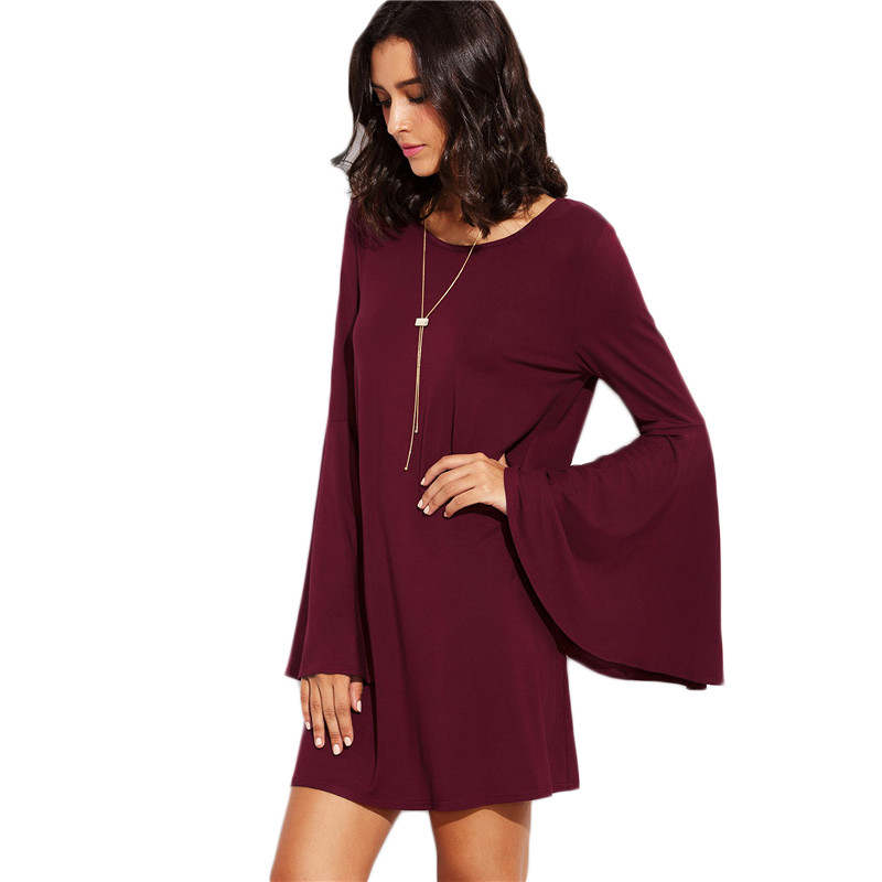 Sheinside-Burgundy-Flare-Sleeve-Shift-Dress-2016-Fall-New-Style-Ladies-Round-Neck-Long-Sleeve-Loose--32727492415