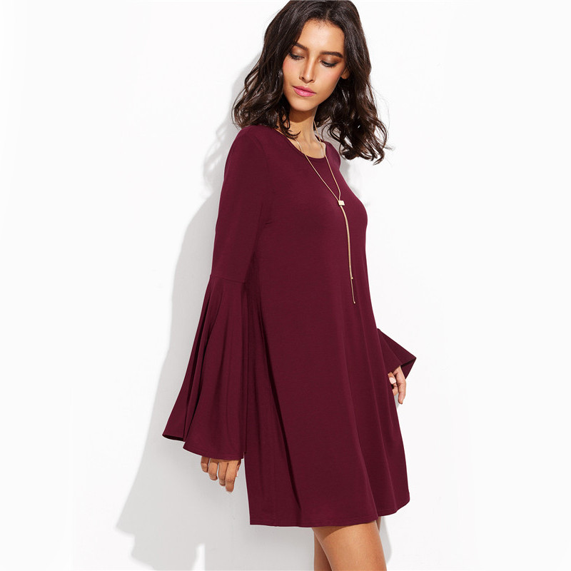 Sheinside-Burgundy-Flare-Sleeve-Shift-Dress-2016-Fall-New-Style-Ladies-Round-Neck-Long-Sleeve-Loose--32727492415