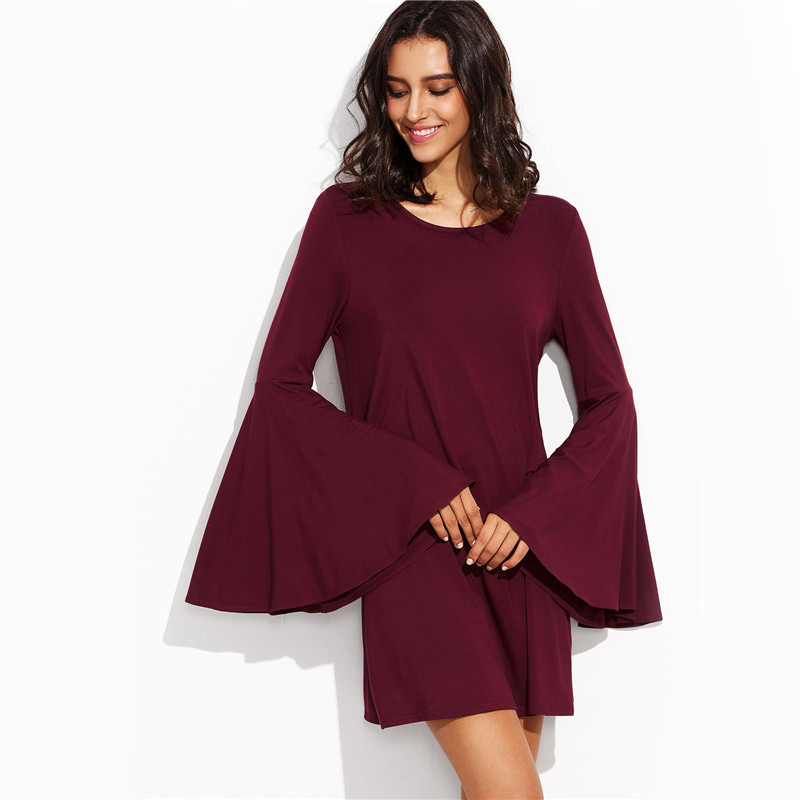 Sheinside-Burgundy-Flare-Sleeve-Shift-Dress-2016-Fall-New-Style-Ladies-Round-Neck-Long-Sleeve-Loose--32727492415