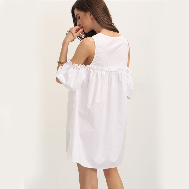 Sheinside-Ladies-Summer-White-Ruffle-Cold-Shoulder-Shift-Dress-2016-Round-Neck-Half-Sleeve-Straight--32691055581