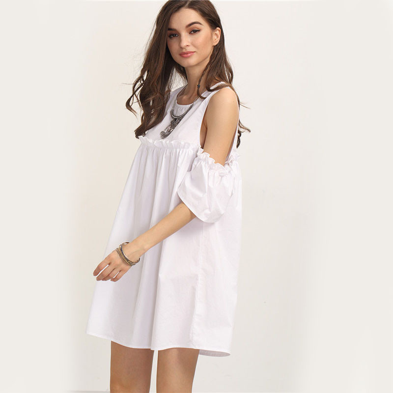 Sheinside-Ladies-Summer-White-Ruffle-Cold-Shoulder-Shift-Dress-2016-Round-Neck-Half-Sleeve-Straight--32691055581