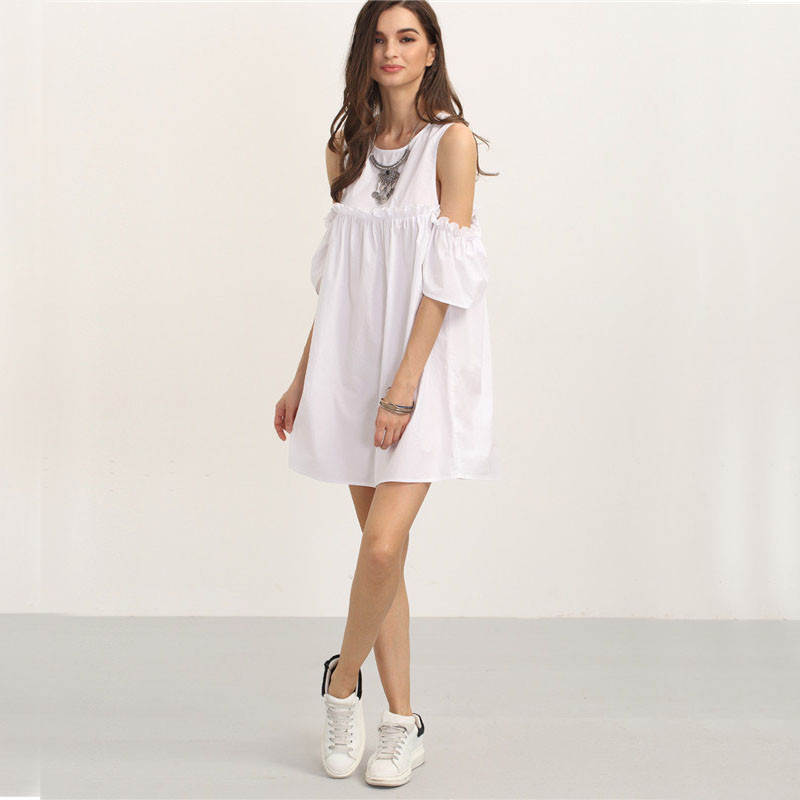 Sheinside-Ladies-Summer-White-Ruffle-Cold-Shoulder-Shift-Dress-2016-Round-Neck-Half-Sleeve-Straight--32691055581