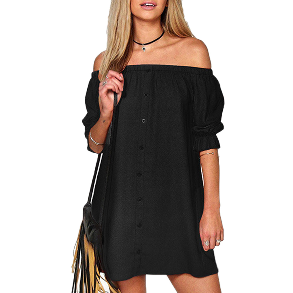 Singwing-Women-Slash-neck-Dresses--Sexy-Short--Puff-Sleeve-dress-Solid-Color-Summer-women-Casual-Dre-32758644850