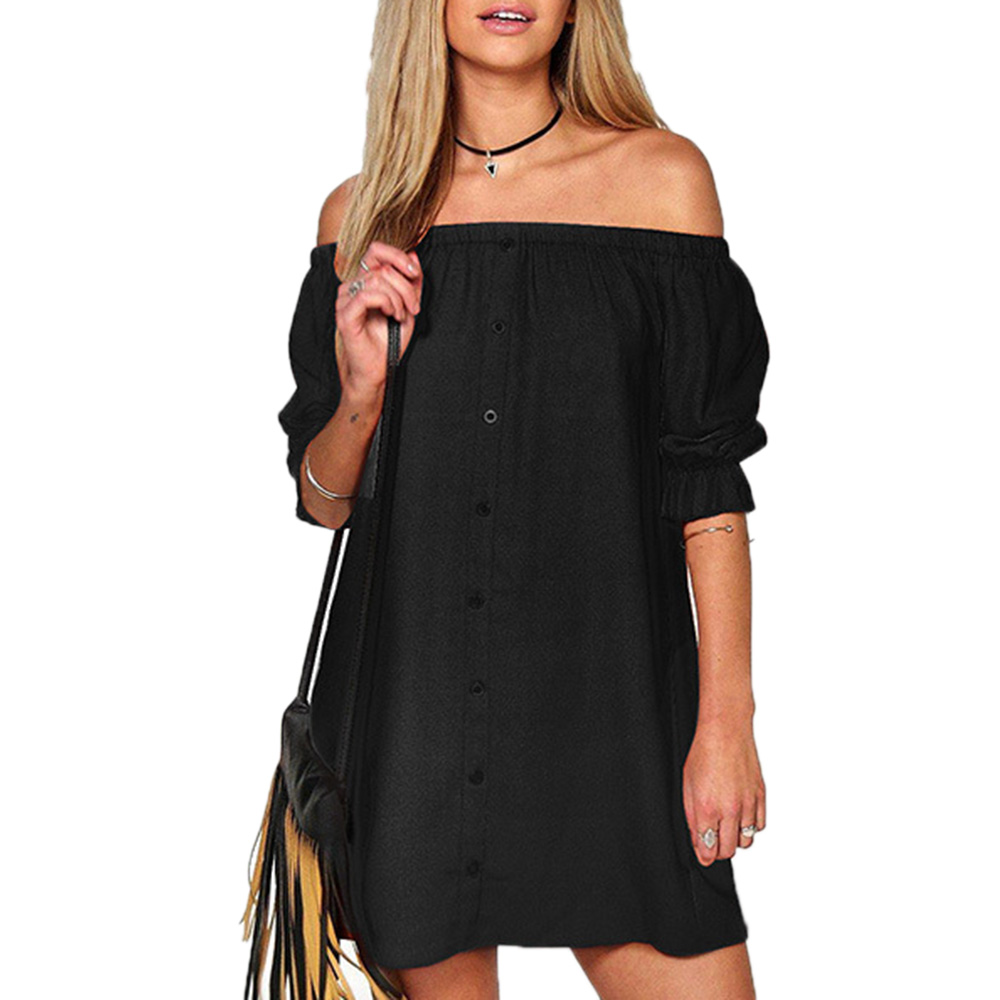 Singwing-Women-Slash-neck-Dresses--Sexy-Short--Puff-Sleeve-dress-Solid-Color-Summer-women-Casual-Dre-32758644850