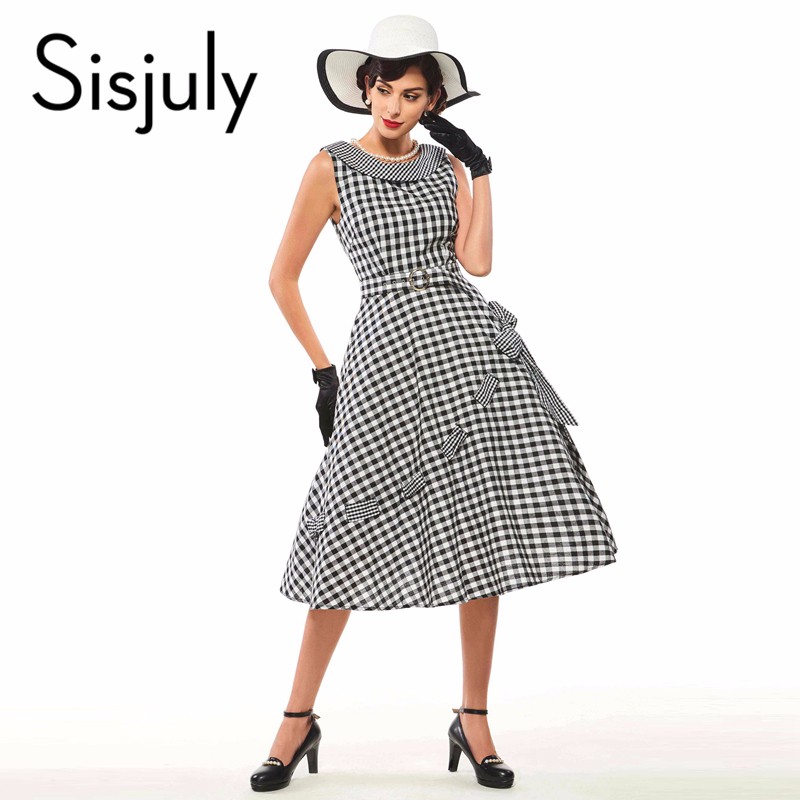 Sisjuly-Vintage-Women-Plaid-Dress-50s-Round-Neck-Plaid-Sleeveless-1950s-vestido-de-festa-2017-Mini-W-32648979827