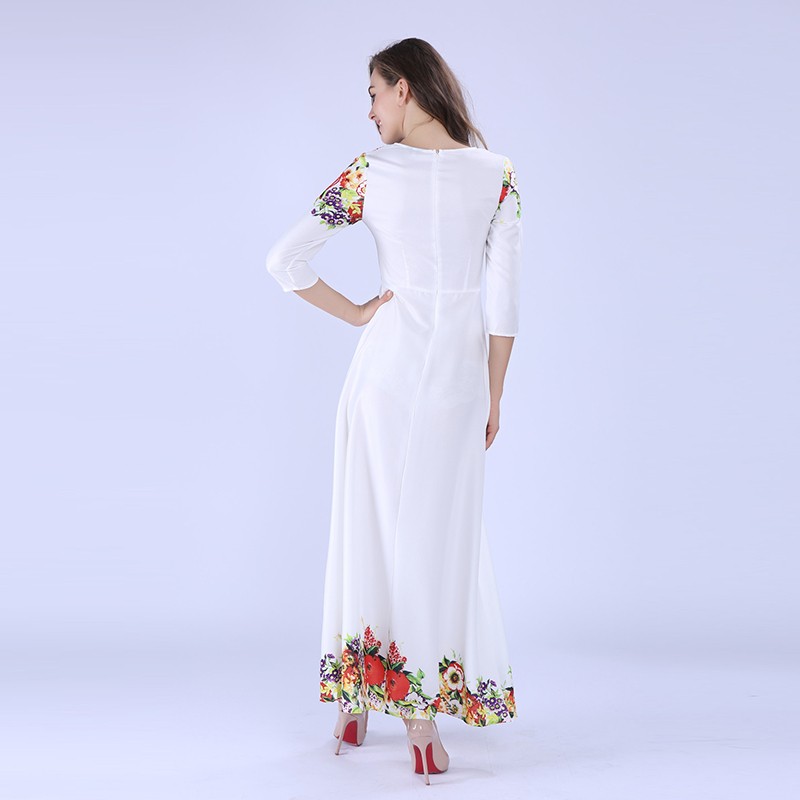 Sisjuly-Women-Maxi-Dresses-Elegant-Round-neck-34--Sleeve-Casual-White-Floral-Print-Long-Evening-Part-32492199934